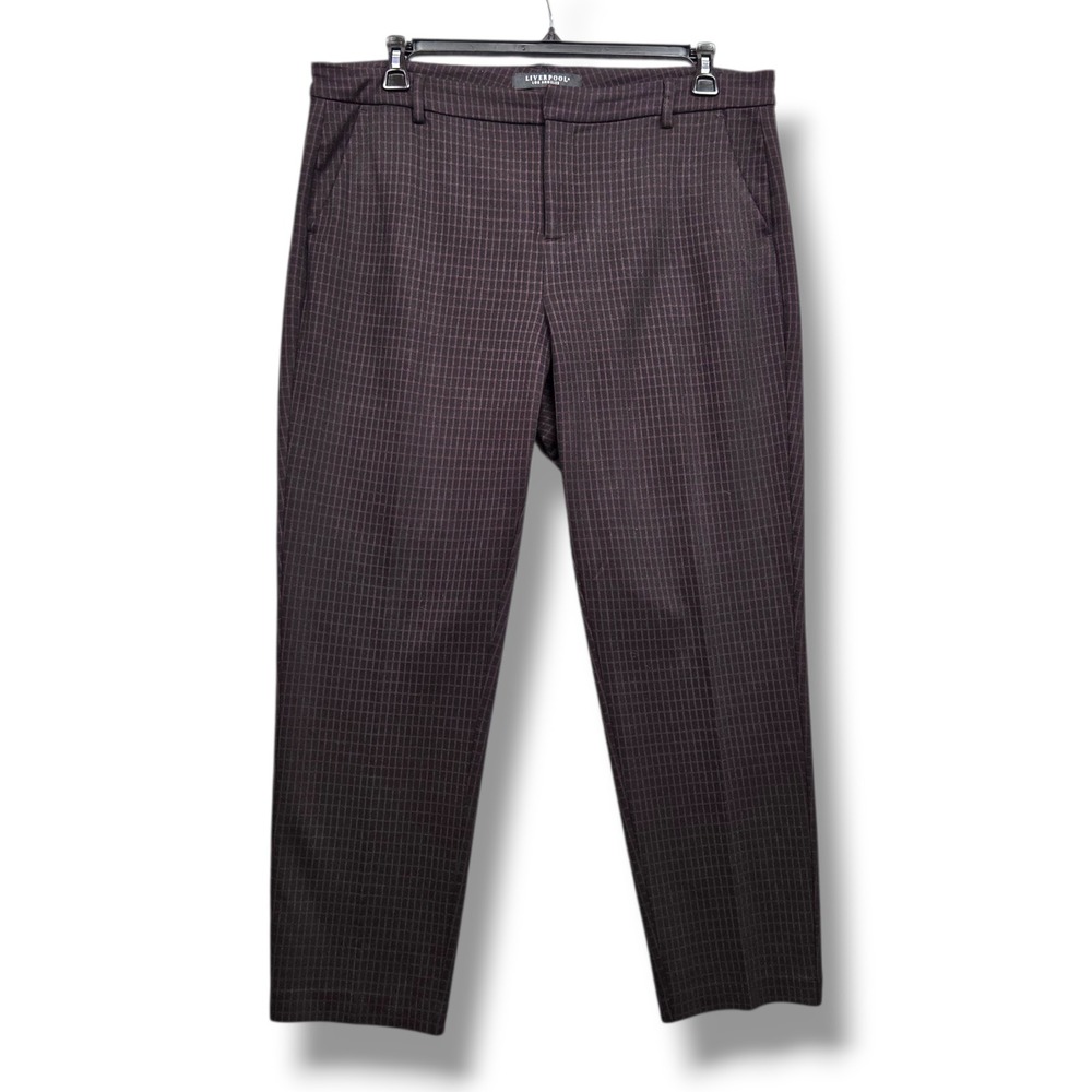 Liverpool Kelsey Check Knit Skinny Trouser Womens 14 Cranberry High Rise Ankle